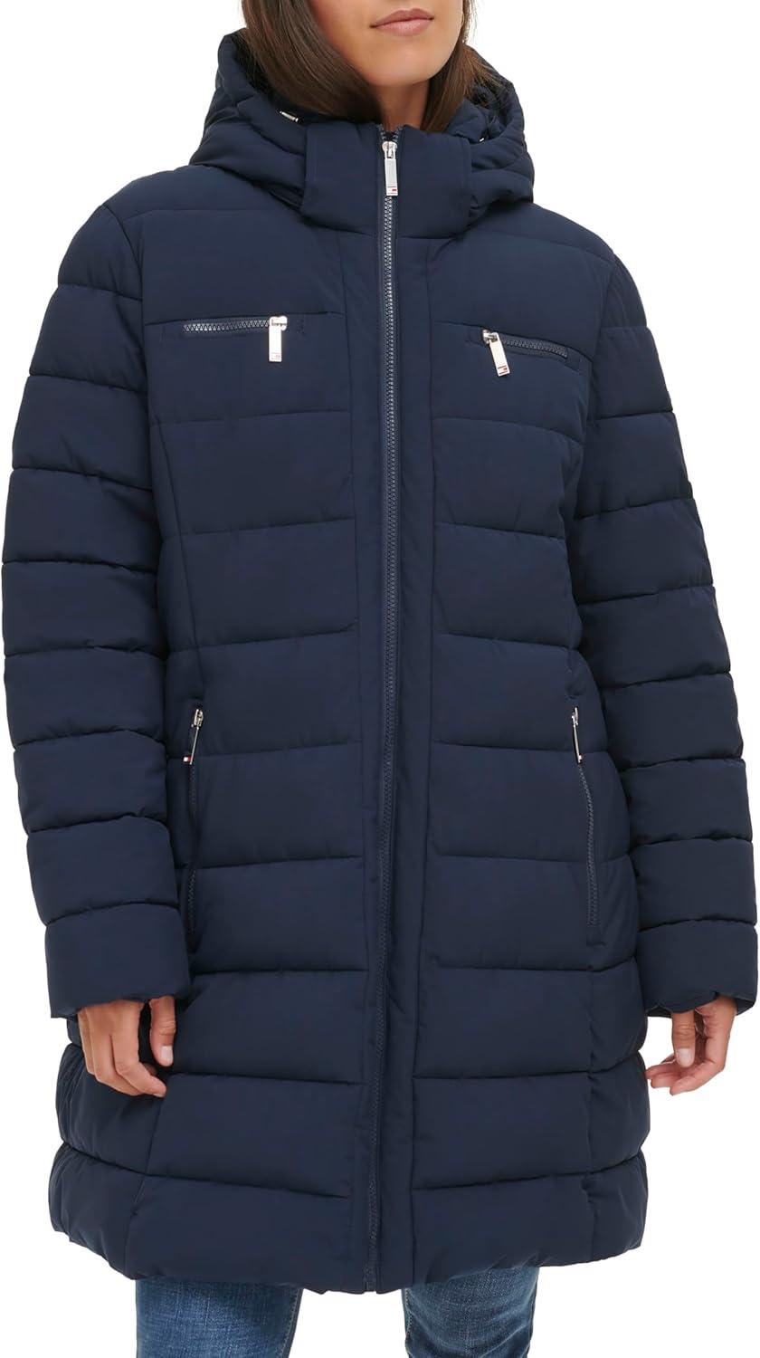imageTommy Hilfiger women Solid Long Puffer Untrimmed Hood Long JacketNavy