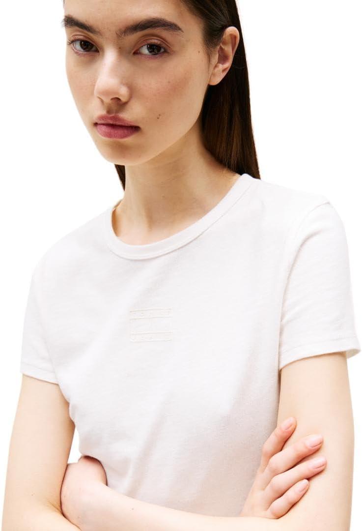 imageTommy Jeans Womens Crop Top with Tonal Flag Logo DetailAncient White