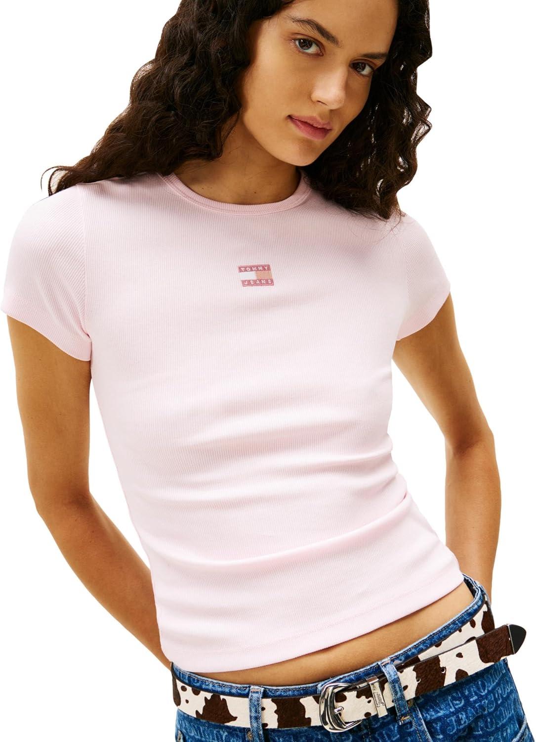 imageTommy Jeans Womens Graphic Tee with Embroidered Flag DetailLight Pink