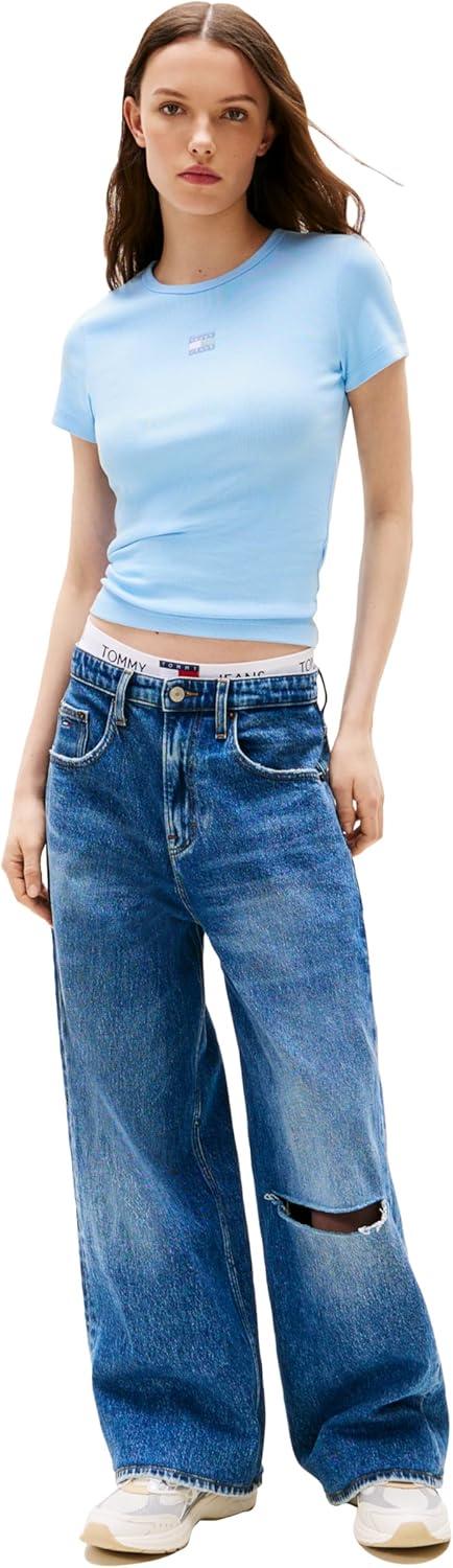 imageTommy Jeans Womens Graphic Tee with Embroidered Flag DetailLight Powdery Blue Tonal