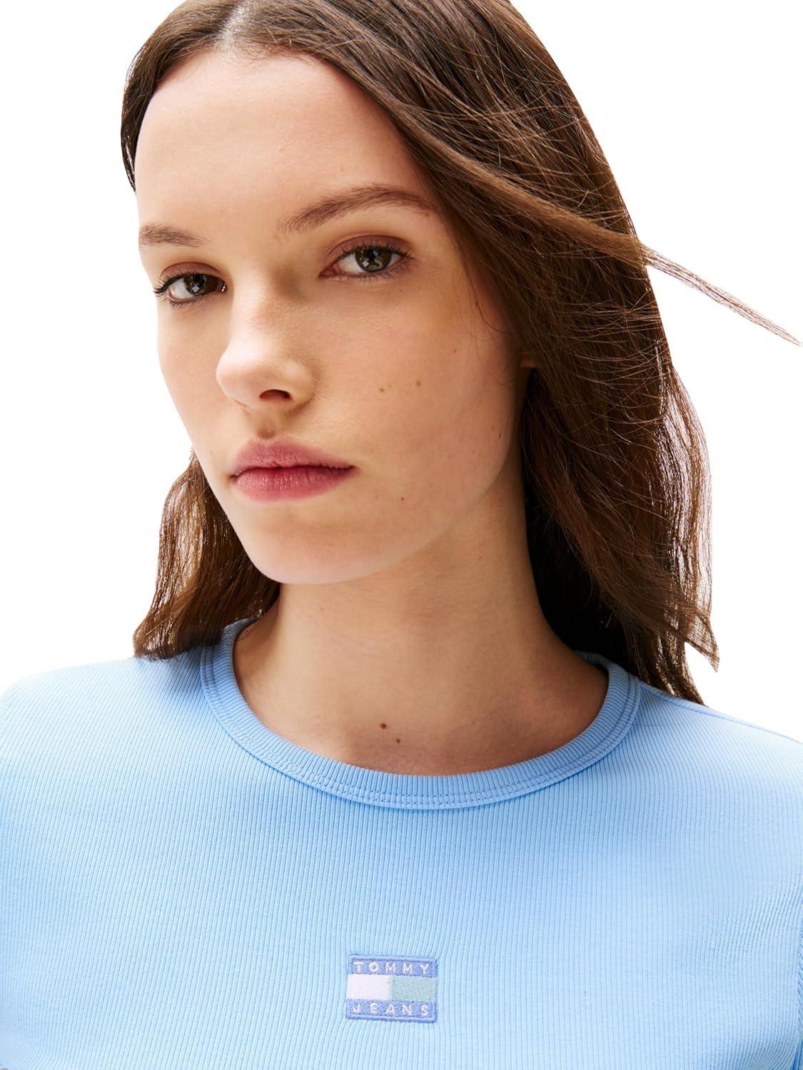imageTommy Jeans Womens Graphic Tee with Embroidered Flag DetailLight Powdery Blue Tonal
