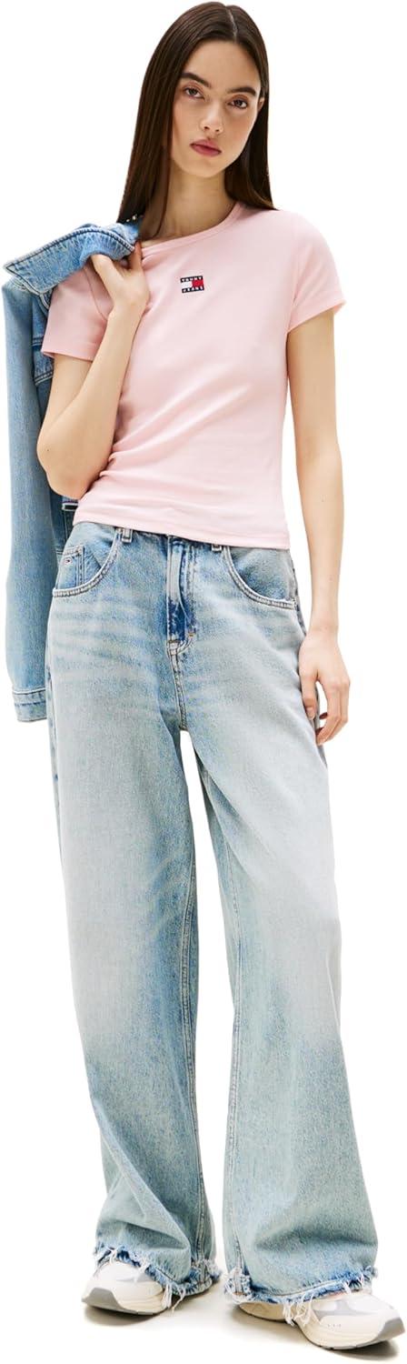 imageTommy Jeans Womens Graphic Tee with Embroidered Flag DetailPrecious Pink