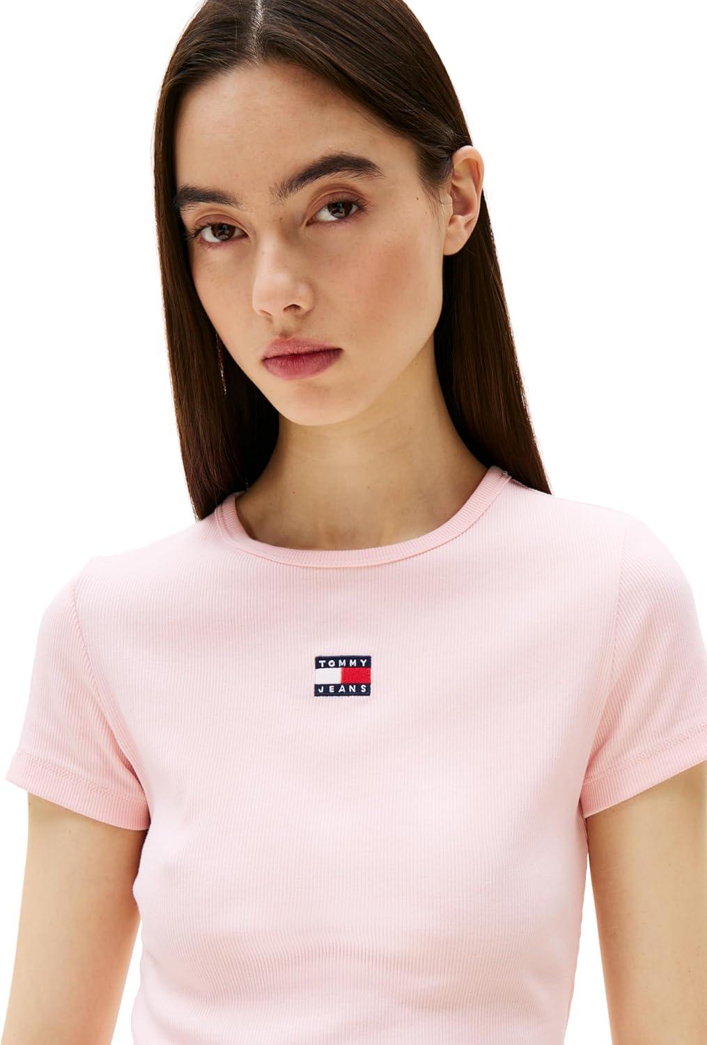 imageTommy Jeans Womens Graphic Tee with Embroidered Flag DetailPrecious Pink