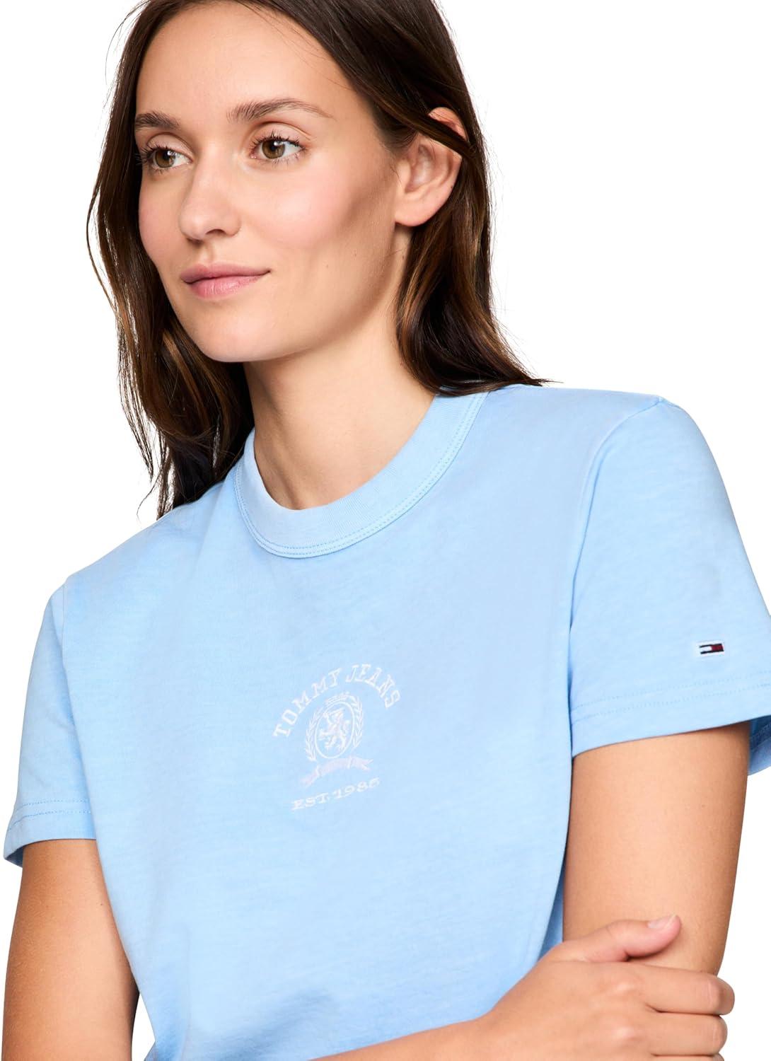 imageTommy Jeans Womens Graphic Tee with Embroidered Varsity Crest DetailSugarplum Blue