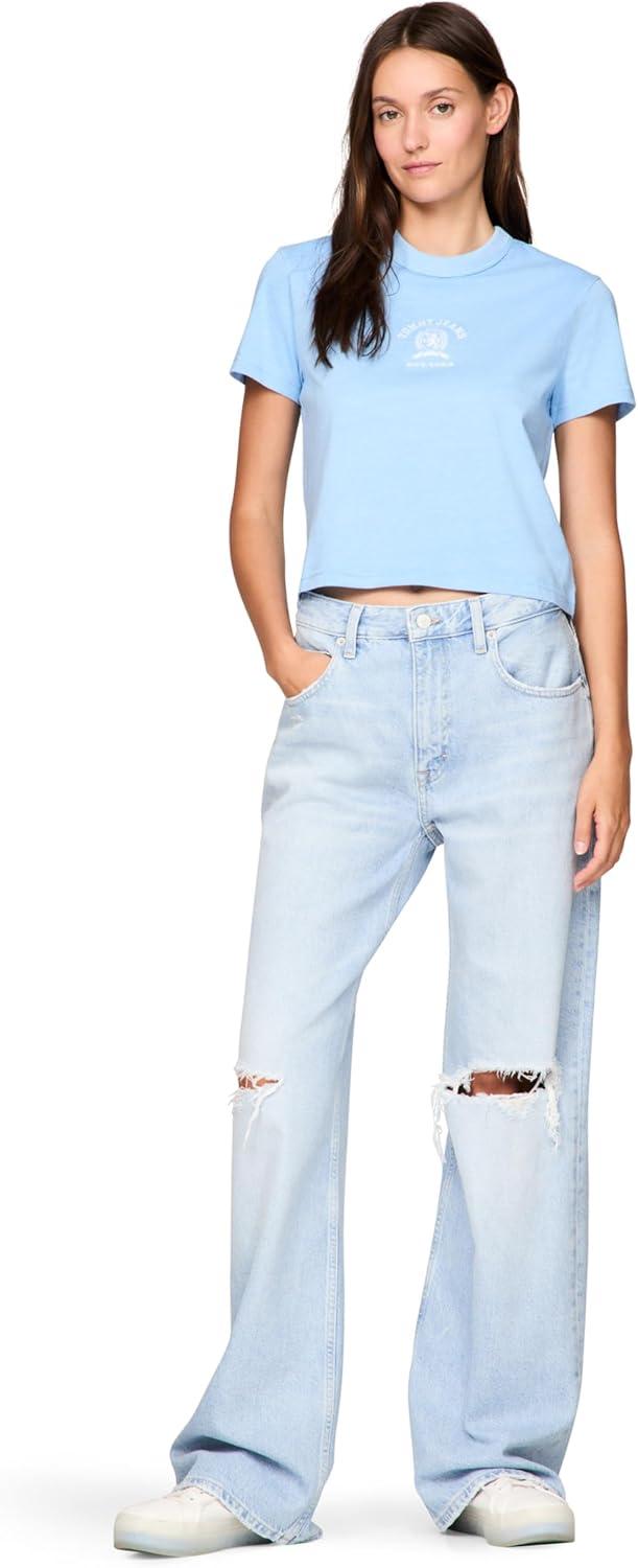 imageTommy Jeans Womens Graphic Tee with Embroidered Varsity Crest DetailSugarplum Blue