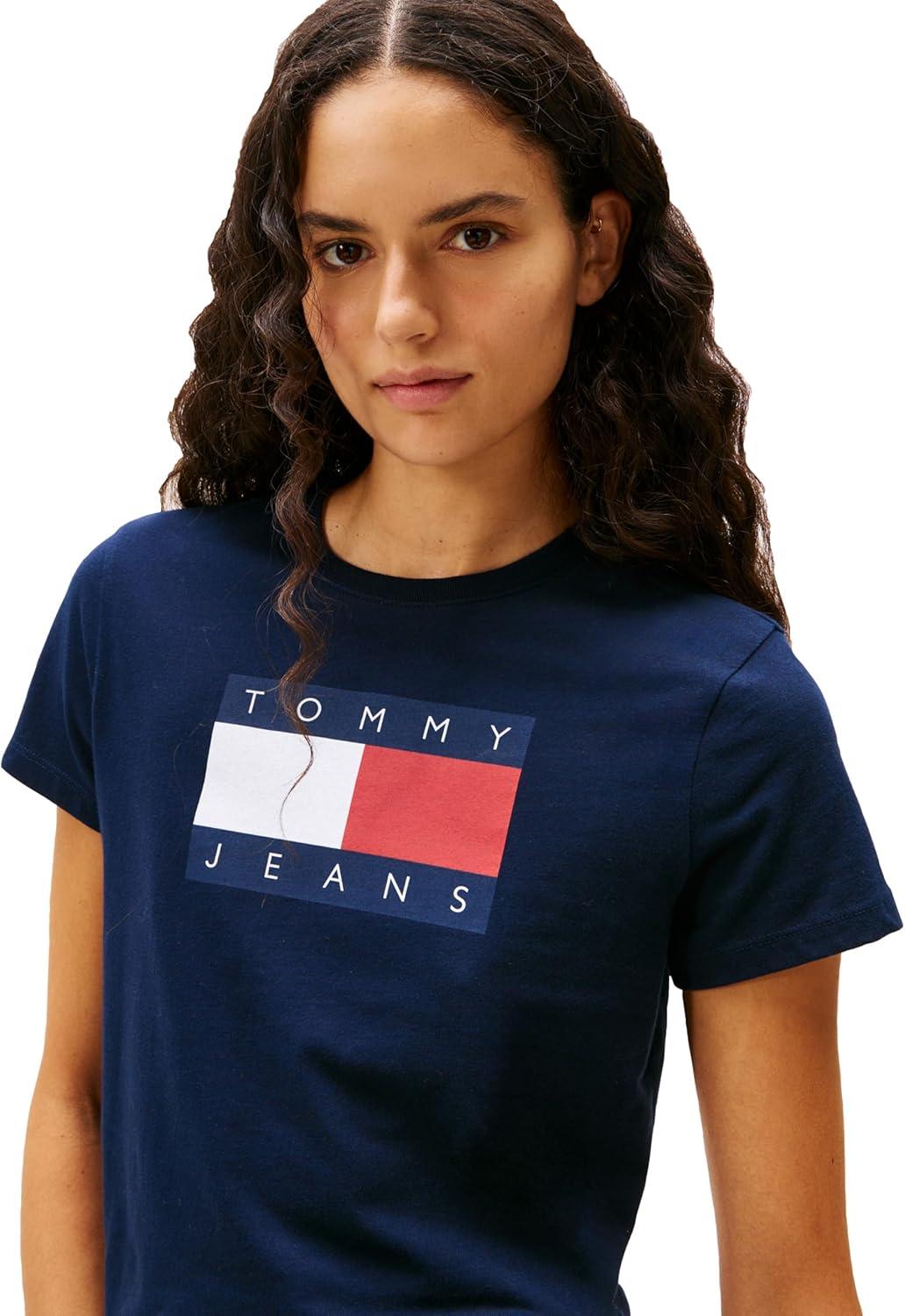 imageTommy Jeans Womens Graphic Tee with Printed Flag Logo DetailDark Night Navy