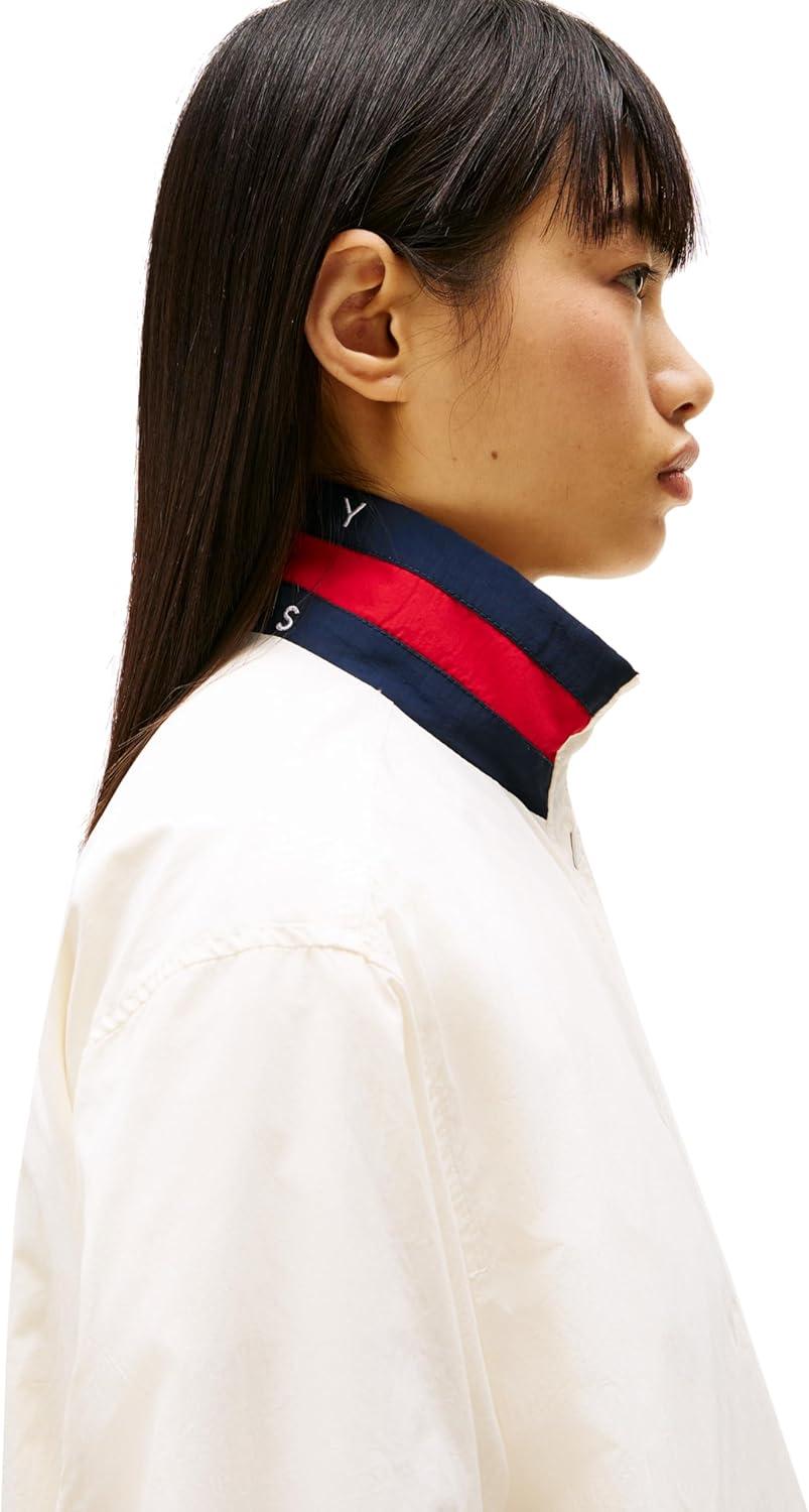 imageTommy Jeans womens Lightweight Varsity Windbreaker Jacket With Logo DetailAncient White