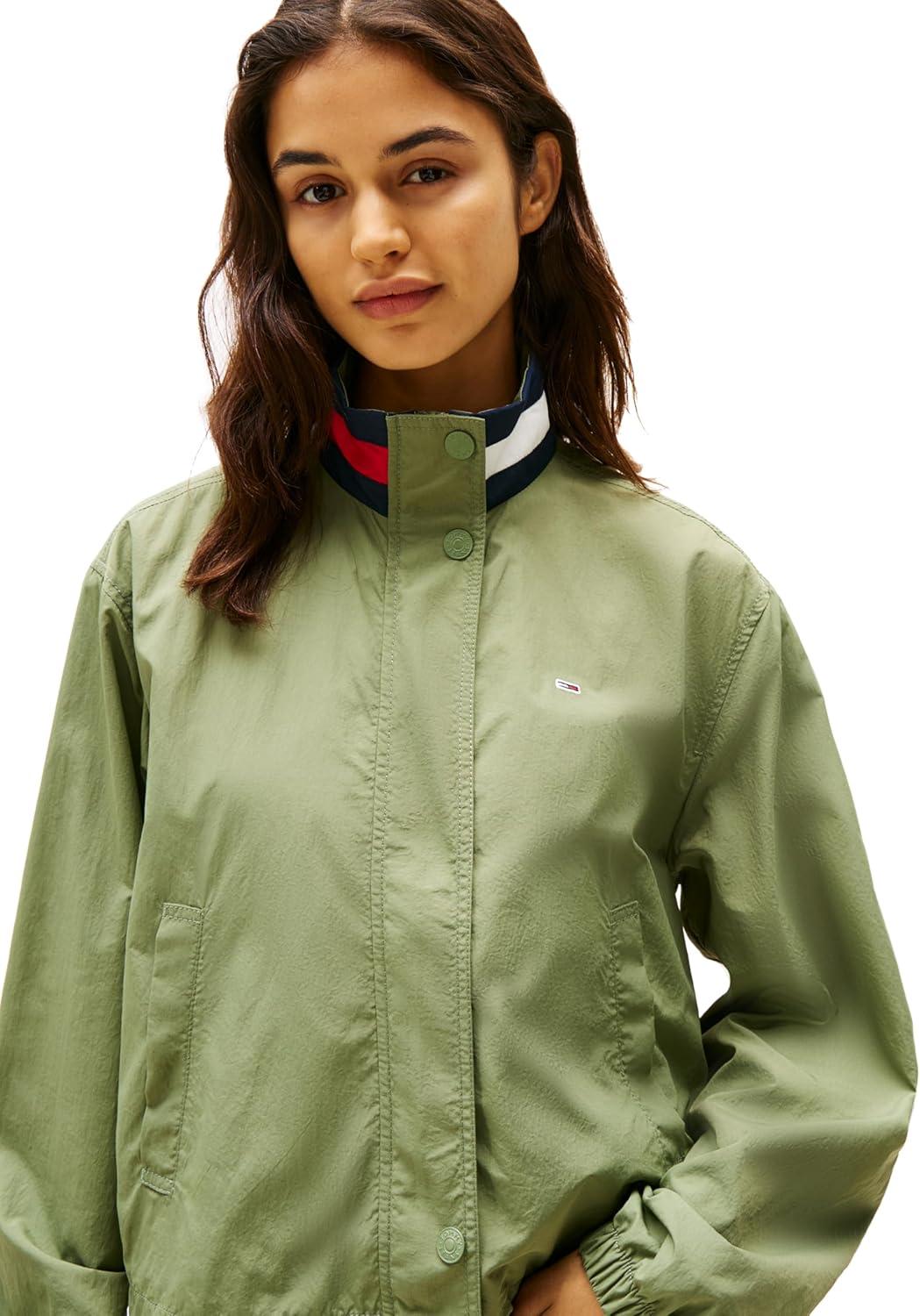 imageTommy Jeans womens Lightweight Varsity Windbreaker Jacket With Logo DetailAruba Green