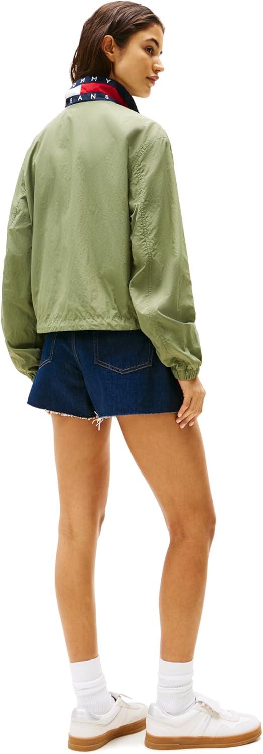imageTommy Jeans womens Lightweight Varsity Windbreaker Jacket With Logo DetailAruba Green