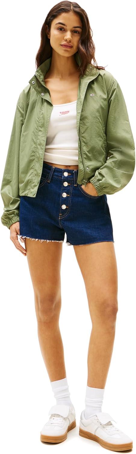 imageTommy Jeans womens Lightweight Varsity Windbreaker Jacket With Logo DetailAruba Green