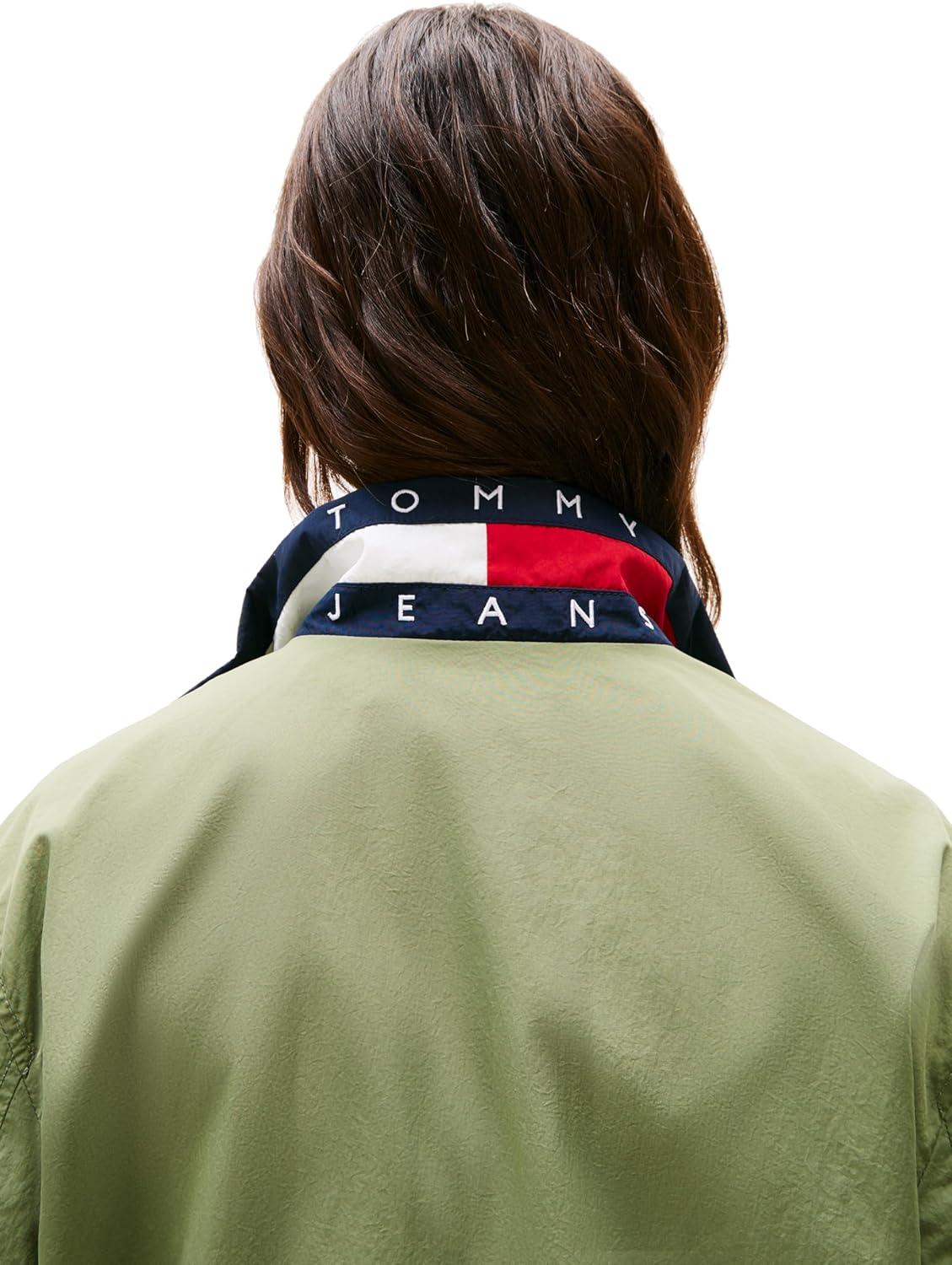 imageTommy Jeans womens Lightweight Varsity Windbreaker Jacket With Logo DetailAruba Green
