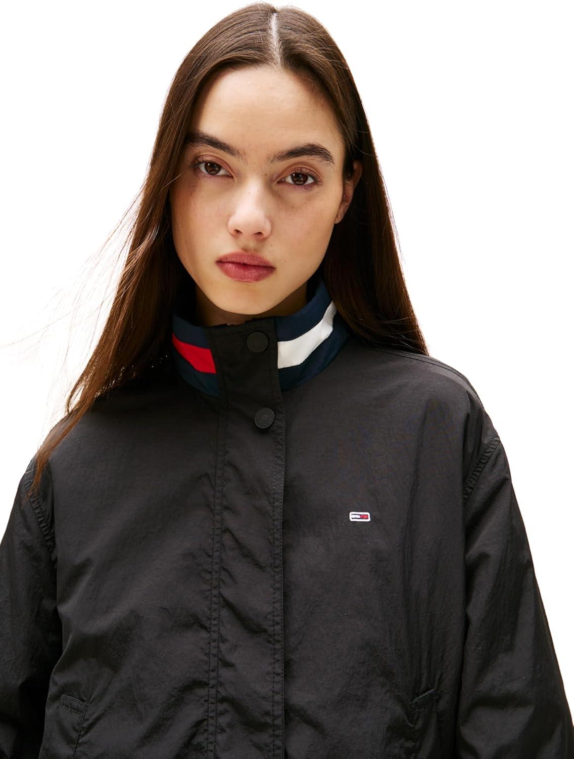 imageTommy Jeans womens Lightweight Varsity Windbreaker Jacket With Logo DetailBlack