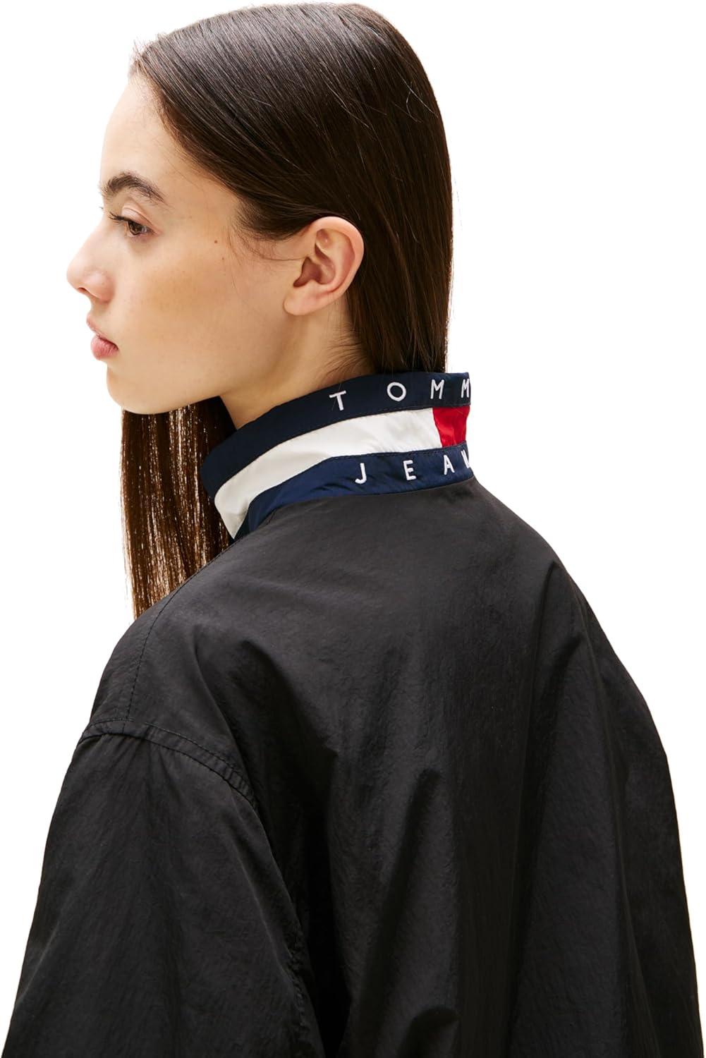 imageTommy Jeans womens Lightweight Varsity Windbreaker Jacket With Logo DetailBlack