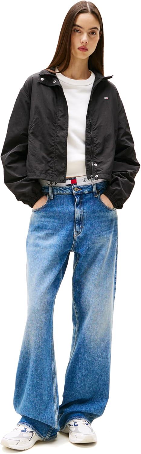 imageTommy Jeans womens Lightweight Varsity Windbreaker Jacket With Logo DetailBlack