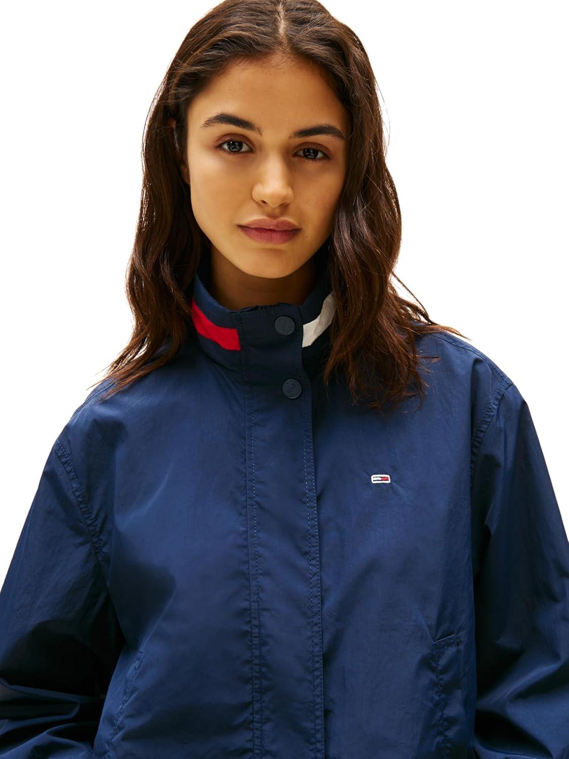 imageTommy Jeans womens Lightweight Varsity Windbreaker Jacket With Logo DetailDark Night Navy