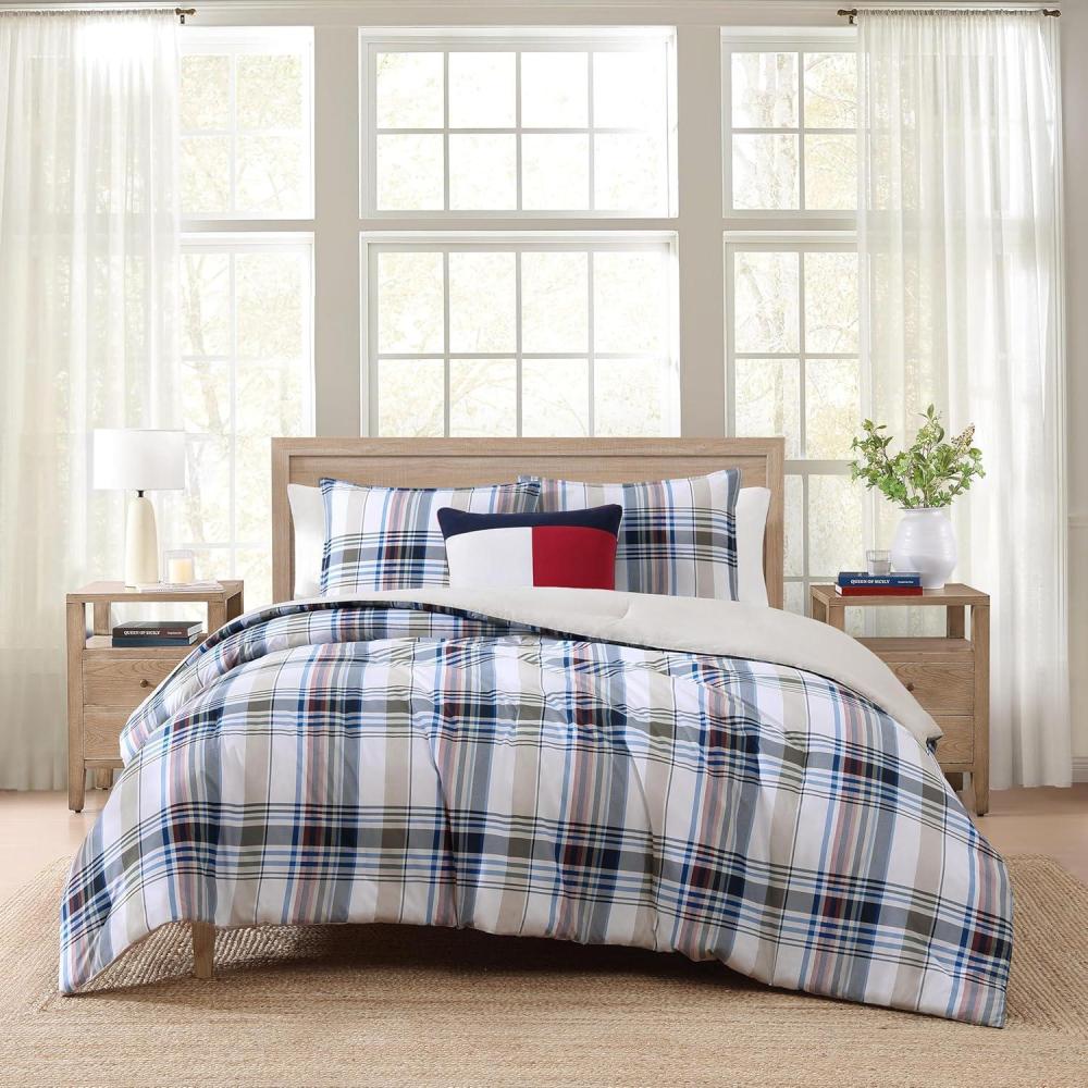imageTommy Hilfiger  Twin Duvet Cover Set Cotton Textured Bedding with Matching Sham Medium Weight Bed Set OekoTEX Certified Waterbury Plaid BlueWaterbury Plaid Blue