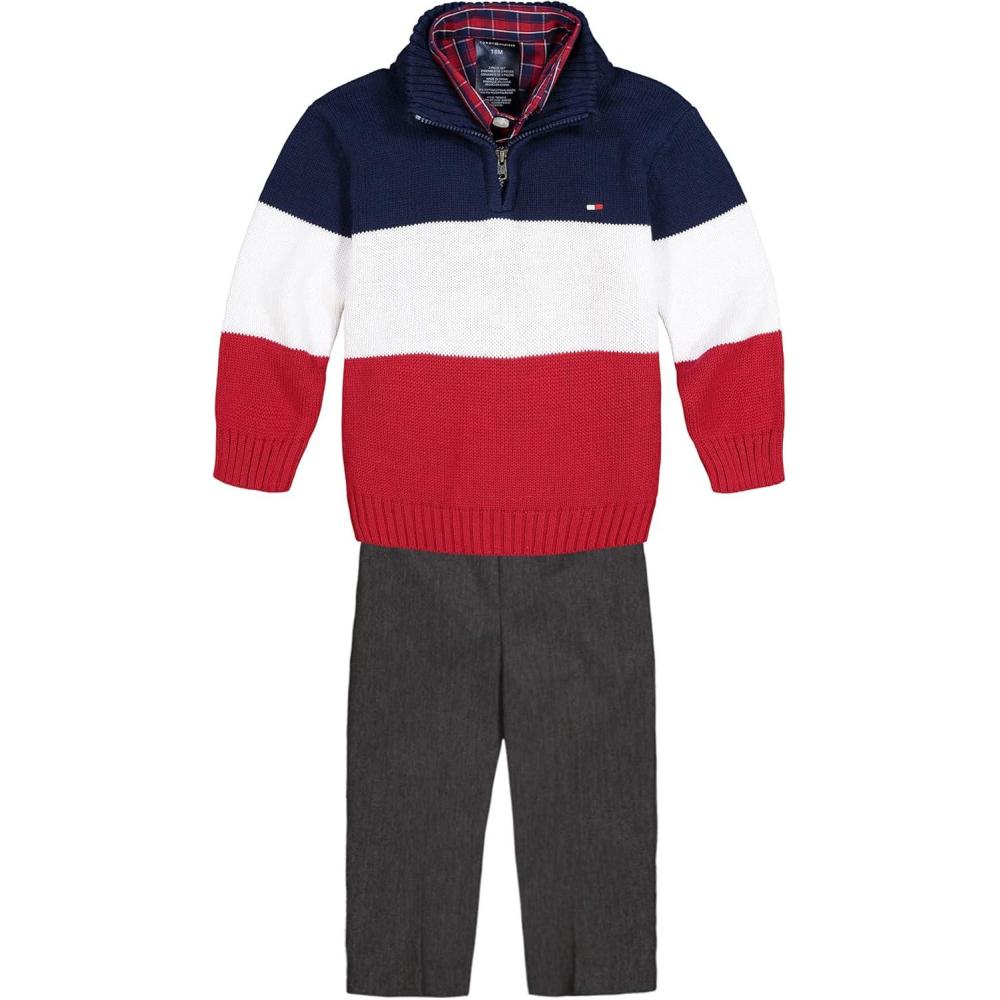 imageTommy Hilfiger Boys 4Piece Formal Suit Set Includes Shirt Dress Pants Vest ampamp Tie Regatta Blue 14Flag Blue Block