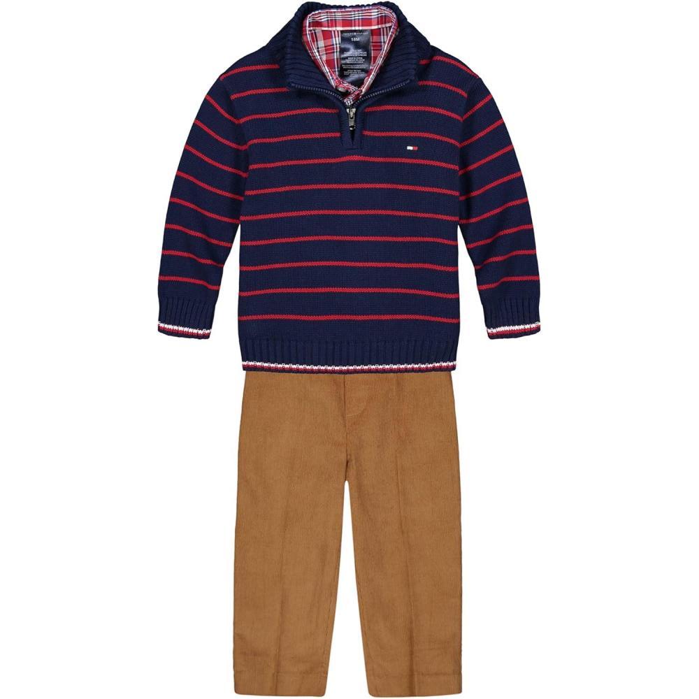 imageTommy Hilfiger Boys 4Piece Formal Suit Set Includes Shirt Dress Pants Vest ampamp Tie Regatta Blue 14Flag Blue Stripes