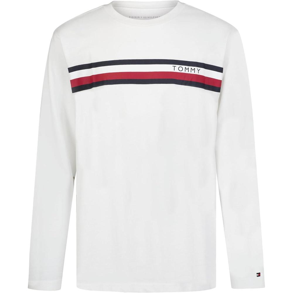 imageTommy Hilfiger Boys Long Sleeve Crew Neck TShirtLinear Split Ecru