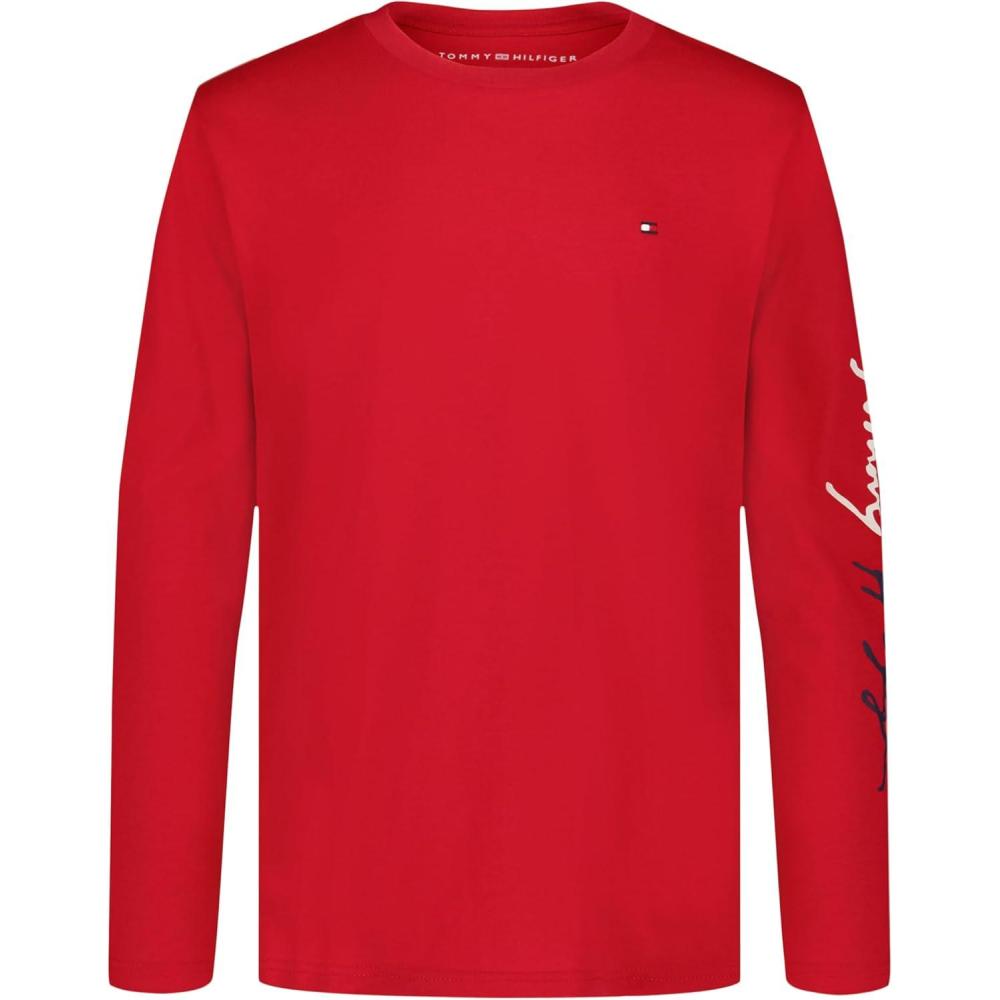 imageTommy Hilfiger Boys Long Sleeve Crew Neck TShirtScript Scarlet Sage