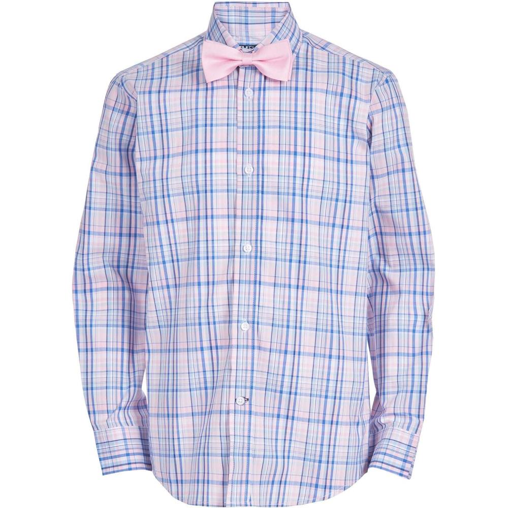 imageTommy Hilfiger Boys Long Sleeve Dress Shirt with Bow Tie Collared ButtonDown with Cuff SleevesBermuda Pink