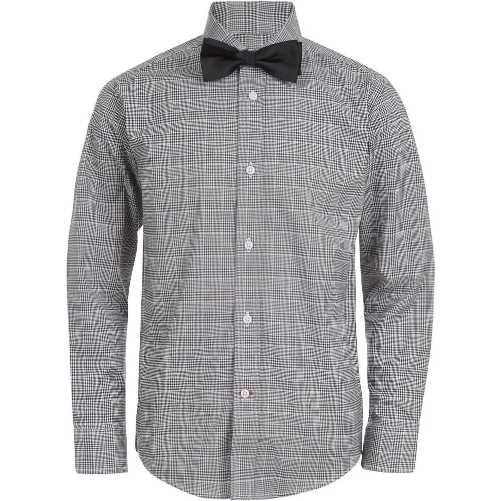 imageTommy Hilfiger Boys Long Sleeve Dress Shirt with Bow Tie Collared ButtonDown with Cuff SleevesBlackWhite