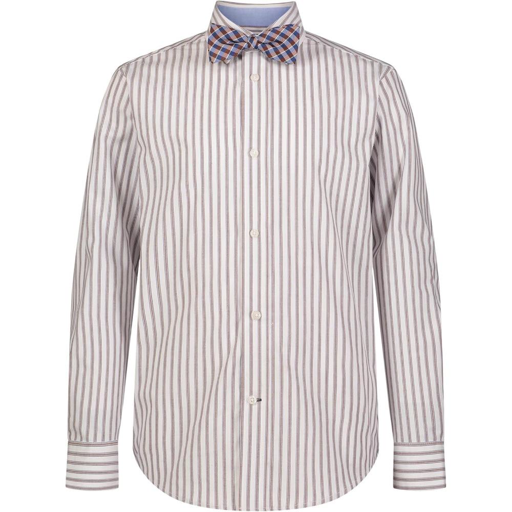 imageTommy Hilfiger Boys Long Sleeve Dress Shirt with Bow Tie Collared ButtonDown with Cuff SleevesChestnut Stripe