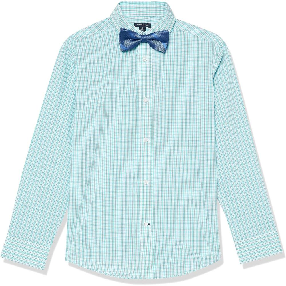 imageTommy Hilfiger Boys Long Sleeve Dress Shirt with Bow Tie Collared ButtonDown with Cuff SleevesMojito