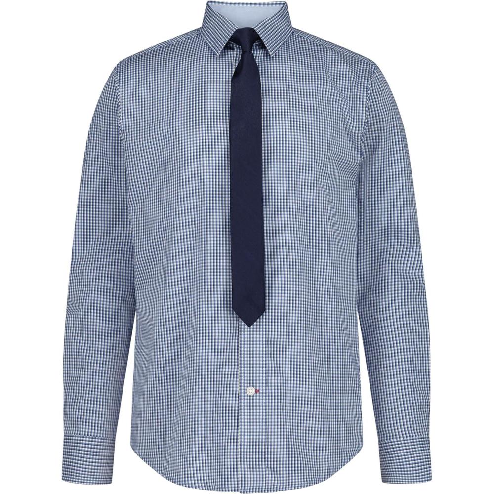 imageTommy Hilfiger Boys Long Sleeve Dress Shirt with Straight Tie Collared ButtonDown with Cuff SleevesBlue Yonder