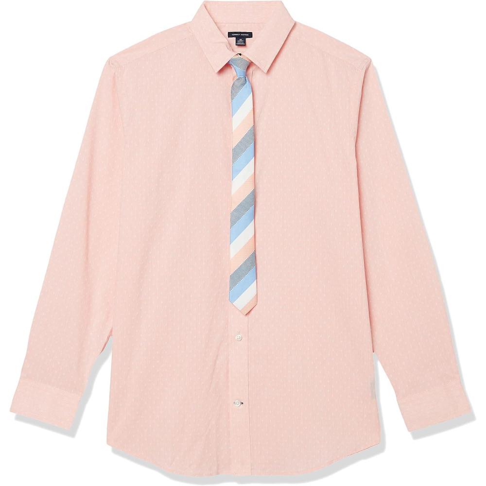 imageTommy Hilfiger Boys Long Sleeve Dress Shirt with Straight Tie Collared ButtonDown with Cuff SleevesMelonade
