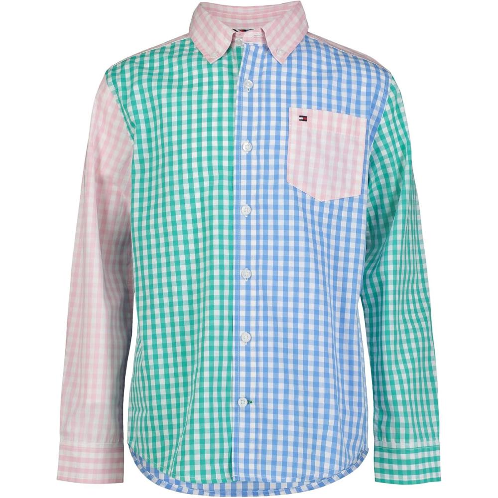 imageTommy Hilfiger Boys Long Sleeve Woven Buttondown Shirt Lightweight ampamp BreathableMulticolor Gingham