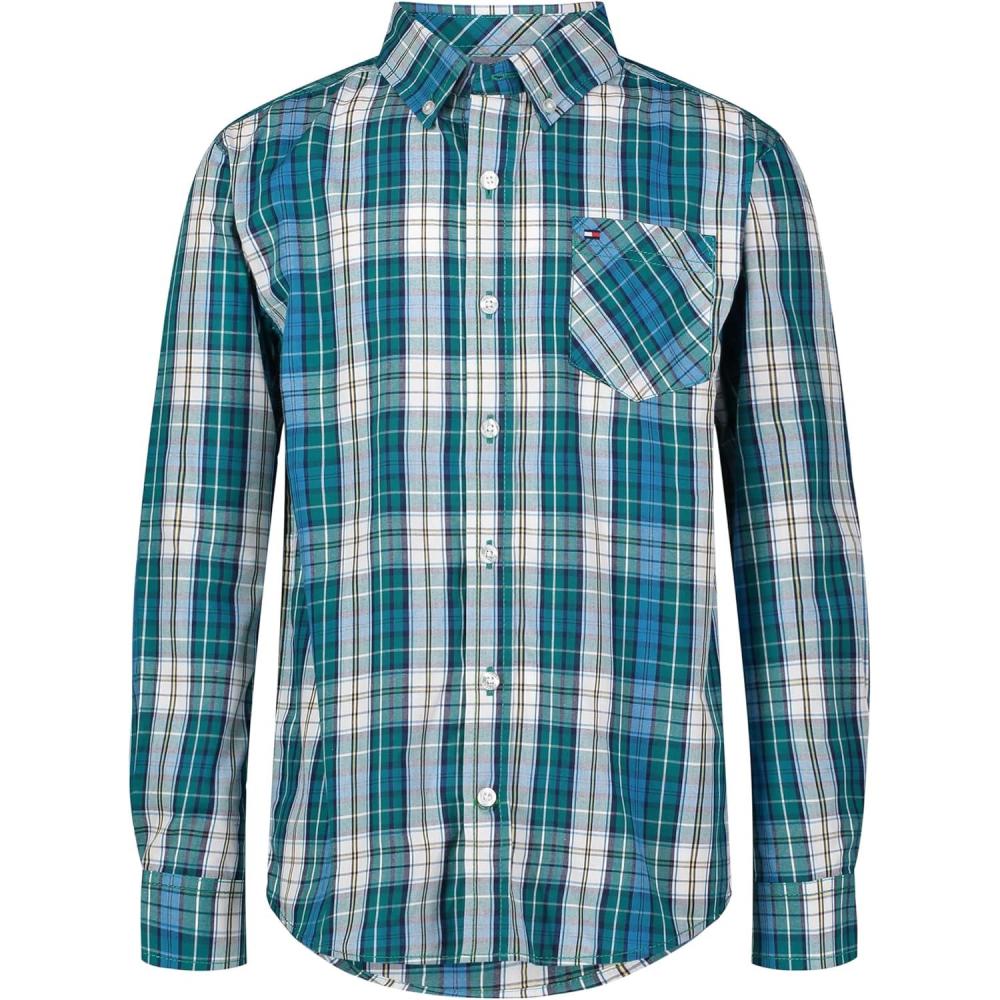 imageTommy Hilfiger Boys Long Sleeve Woven Buttondown Shirt Lightweight ampamp BreathableParasailing Tommy Plaid