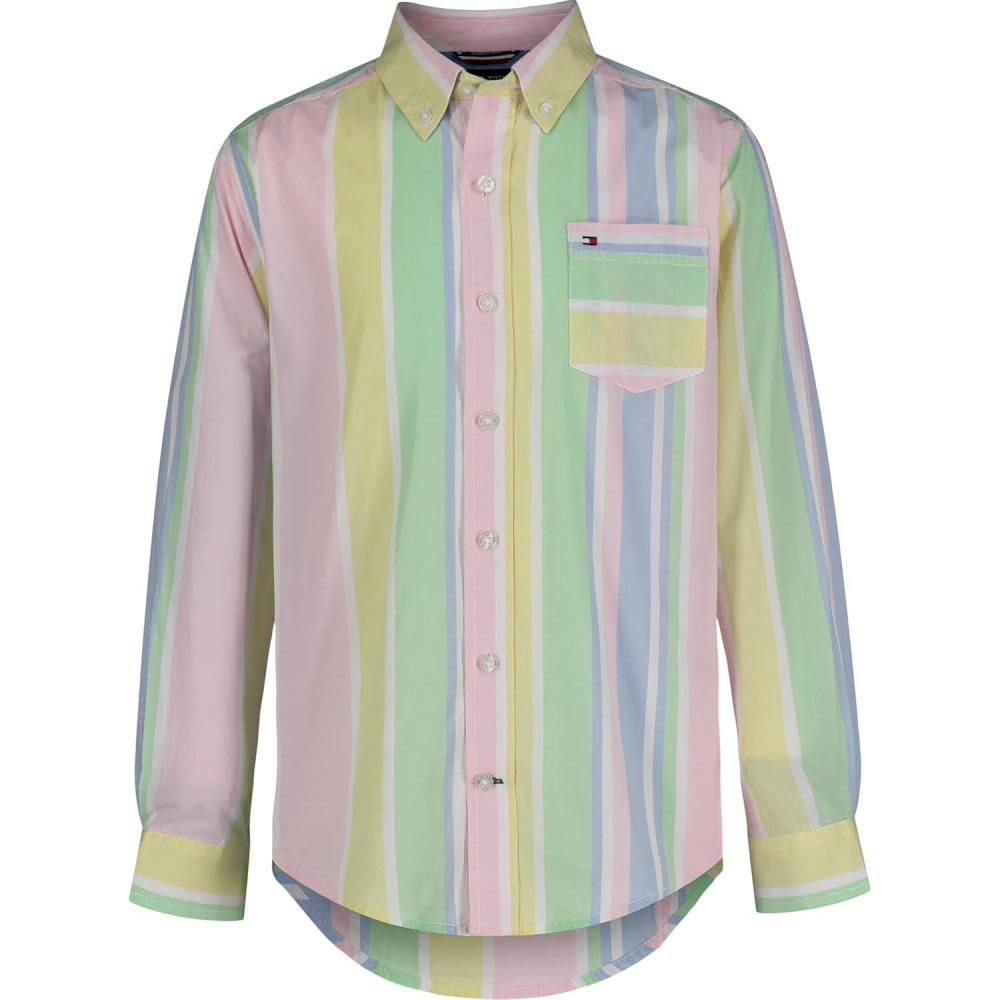 imageTommy Hilfiger Boys Long Sleeve Woven Buttondown Shirt Lightweight ampamp BreathableParfait Prep Stripe
