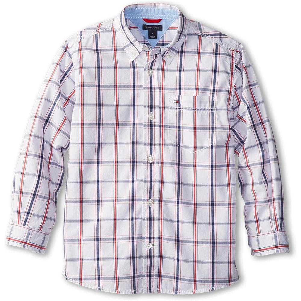 imageTommy Hilfiger Boys Long Sleeve Woven Buttondown Shirt Lightweight ampamp BreathableSamuel Classic White