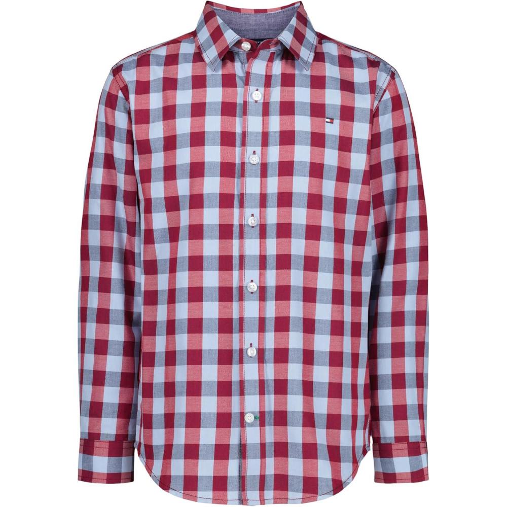 imageTommy Hilfiger Boys Long Sleeve Woven Buttondown Shirt Lightweight ampamp BreathableScooter Red Check