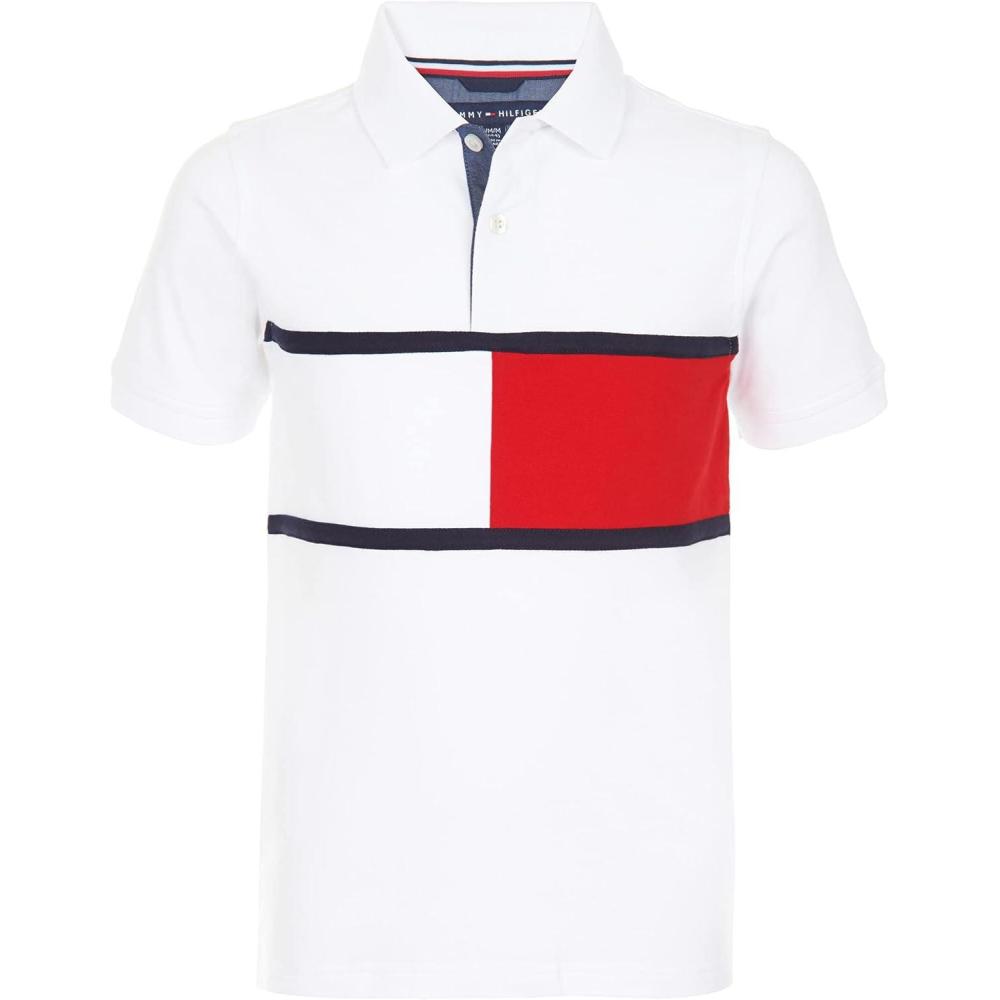 imageTommy Hilfiger Boys Short Sleeve Fashion Polo Shirt Button Closure Soft ampamp ComfortableGary White
