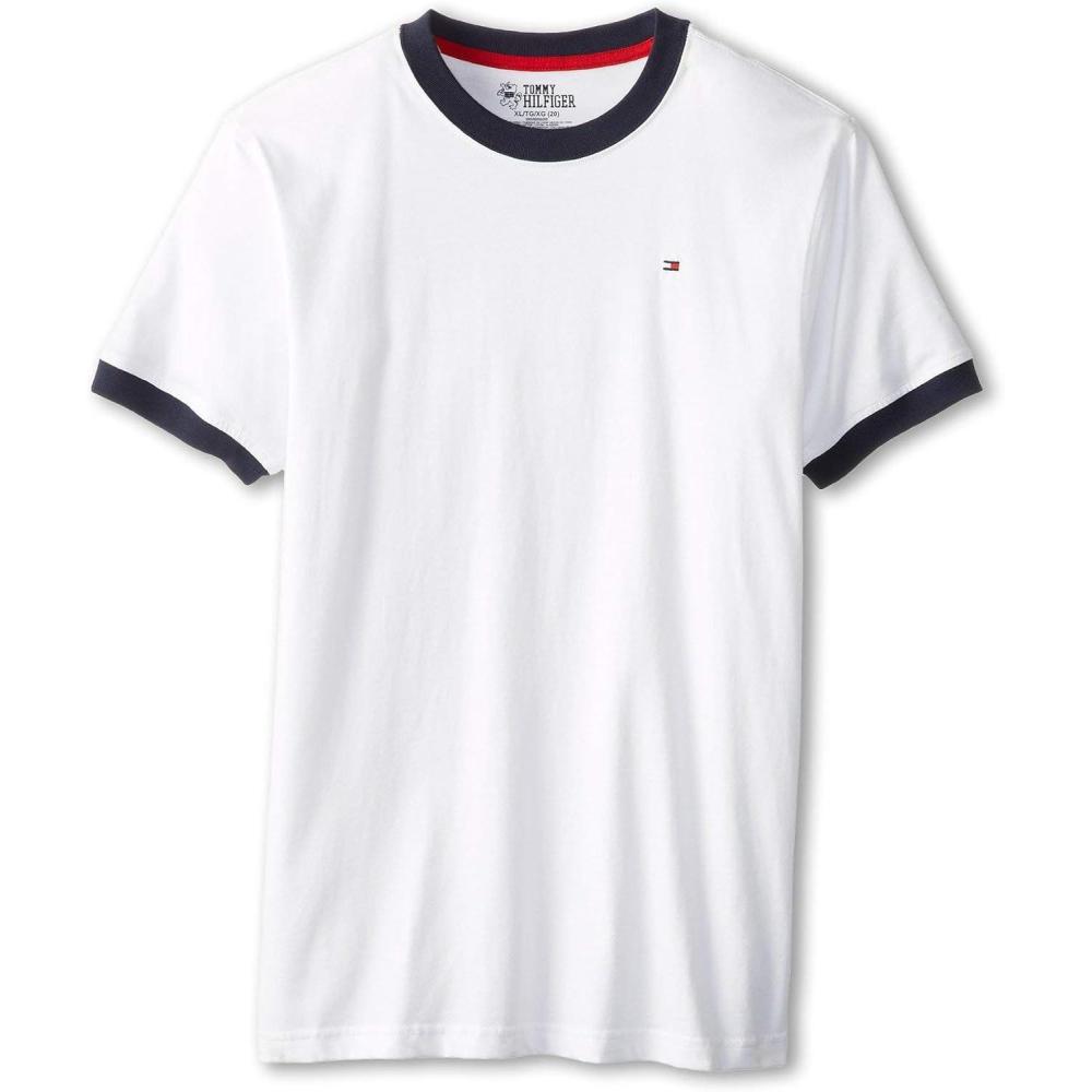 imageTommy Hilfiger Boys Short Sleeve Ken Ringer Crew Neck TShirt Soft Comfortable Relaxed FitClassic White
