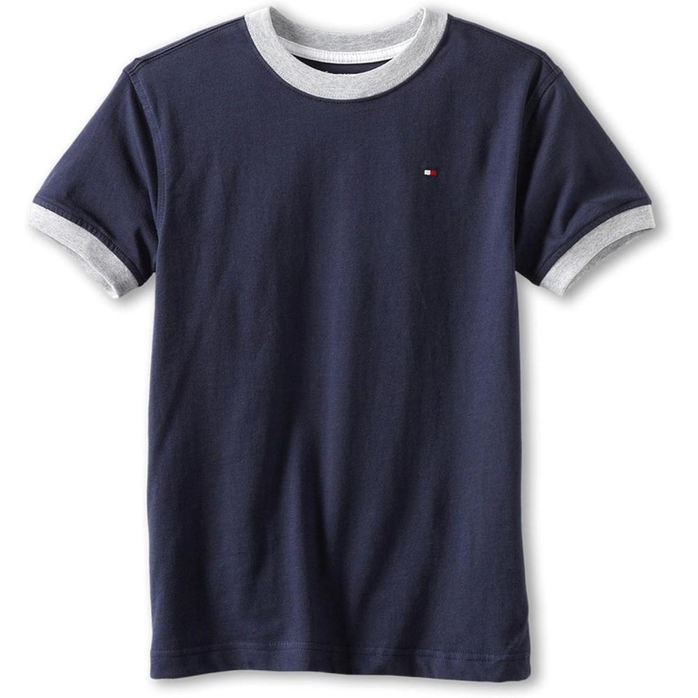 imageTommy Hilfiger Boys Short Sleeve Ken Ringer Crew Neck TShirt Soft Comfortable Relaxed FitCore Navy