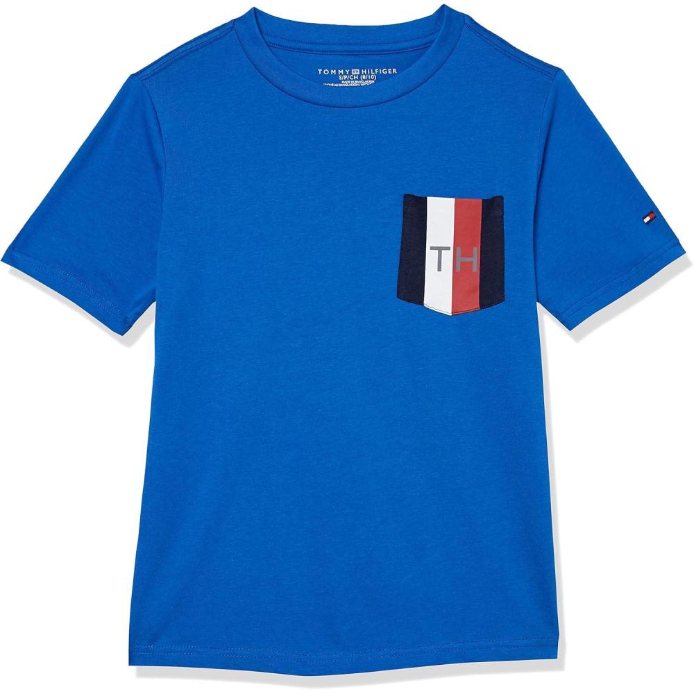 imageTommy Hilfiger Boys Short Sleeve Script TShirt Crew Neckline LightweightBlue Iolite Fb56