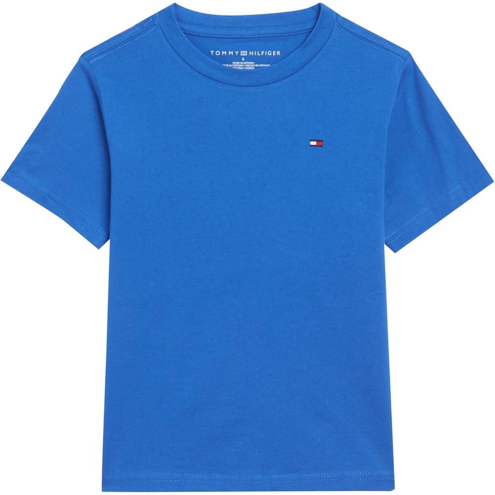 imageTommy Hilfiger Boys Short Sleeve Script TShirt Crew Neckline LightweightClassic Blue Iolite