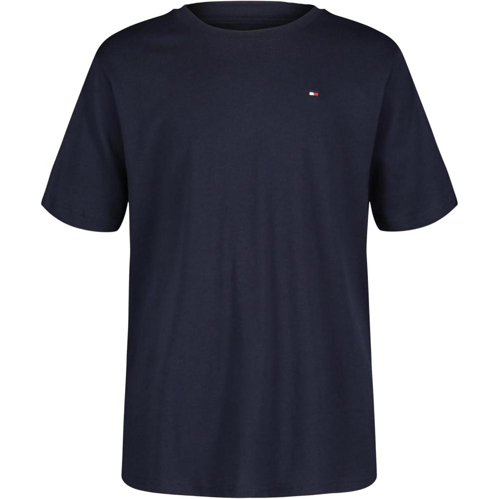 imageTommy Hilfiger Boys Short Sleeve Script TShirt Crew Neckline LightweightClassic Navy Blazer