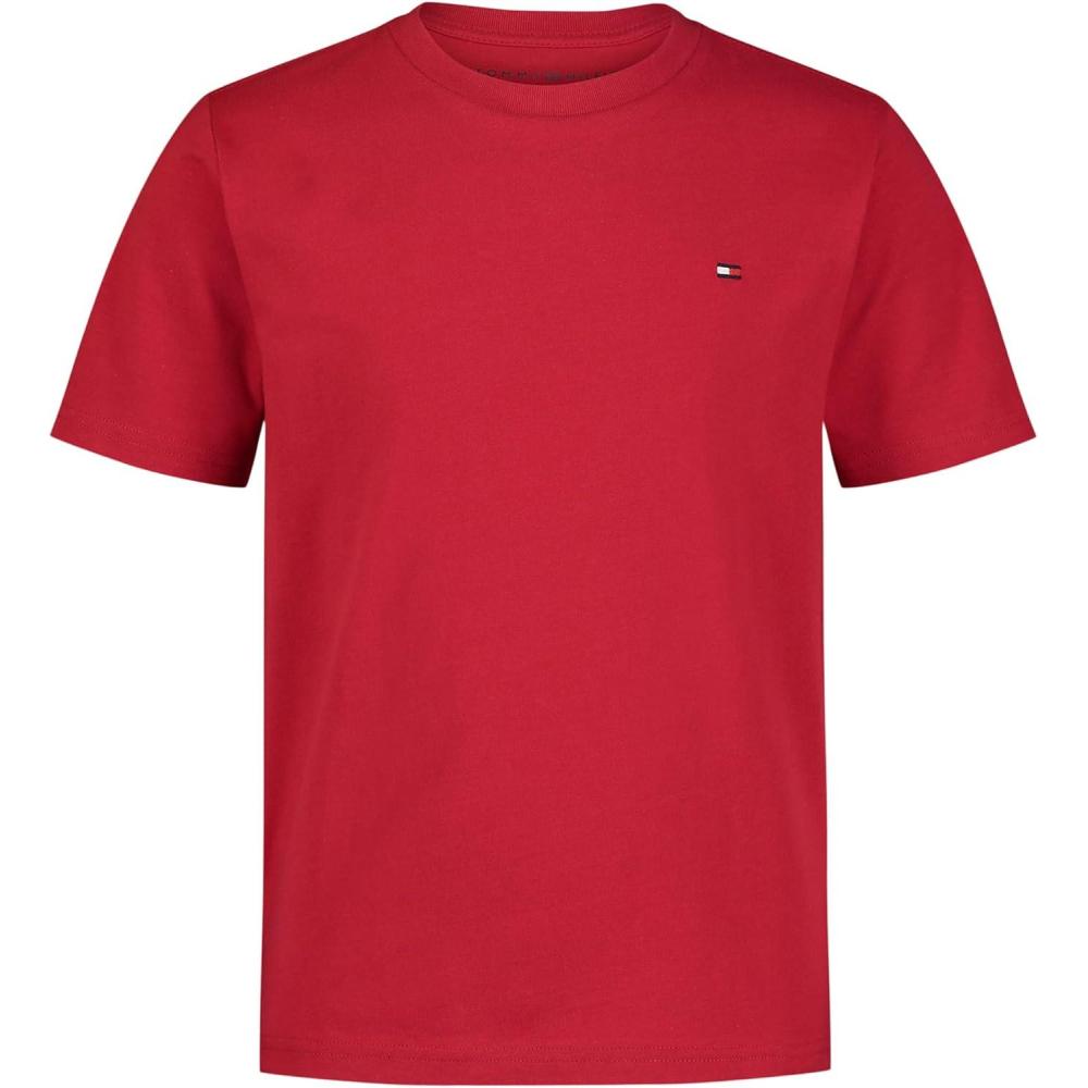 imageTommy Hilfiger Boys Short Sleeve Script TShirt Crew Neckline LightweightClassic Scarlet Sage