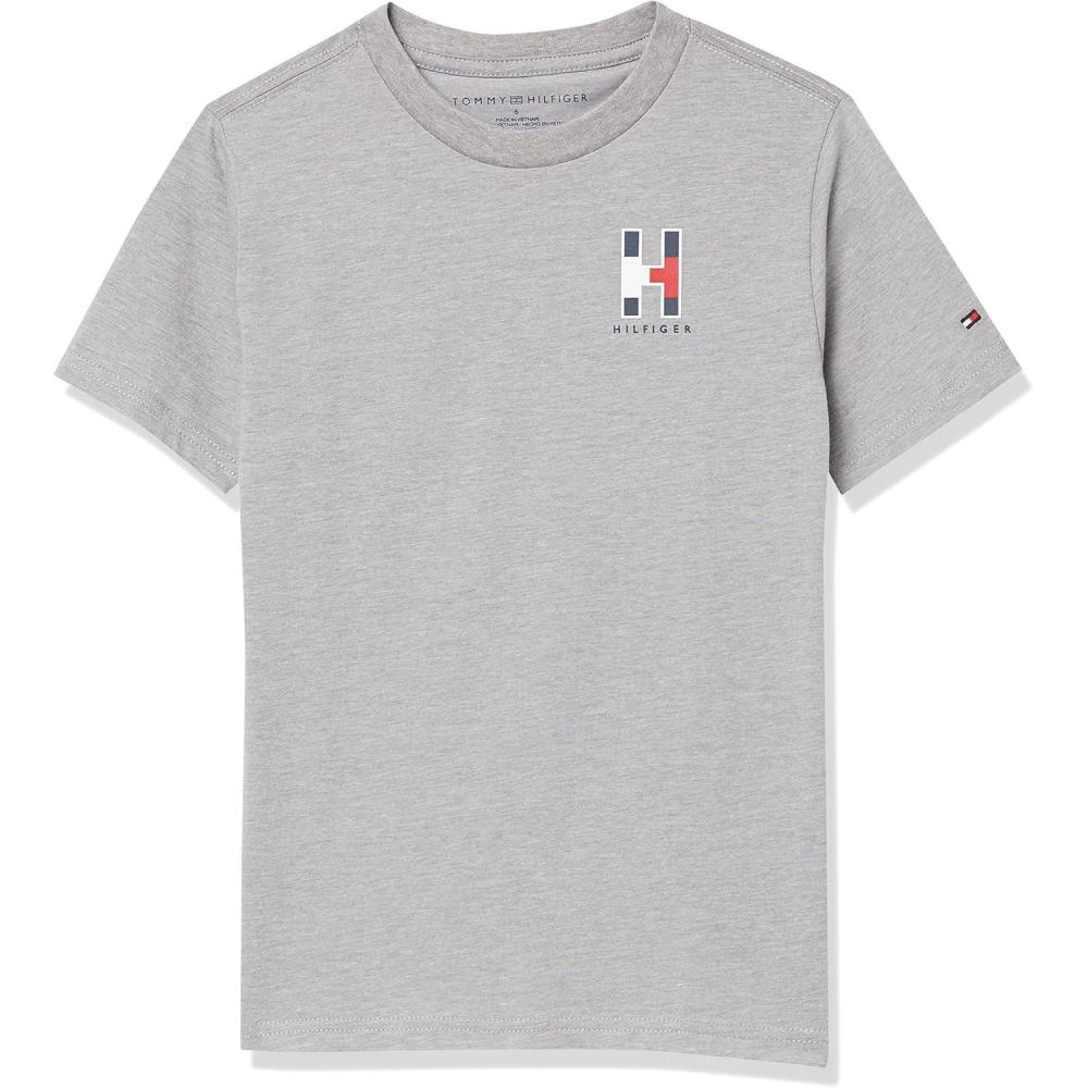 imageTommy Hilfiger Boys Short Sleeve Solid Matt Crew Neck TShirt Soft Comfortable Relaxed FitGrey Heather