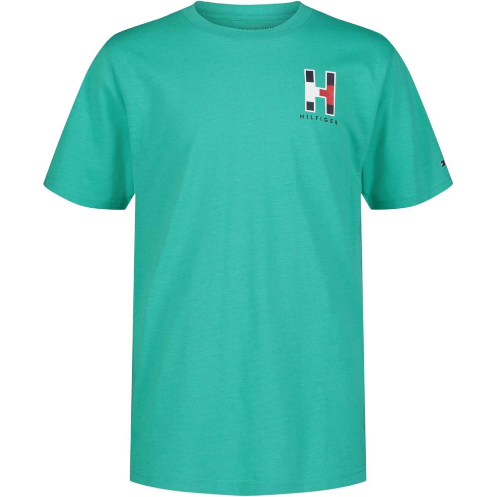 imageTommy Hilfiger Boys Short Sleeve Solid Matt Crew Neck TShirt Soft Comfortable Relaxed FitPool Green