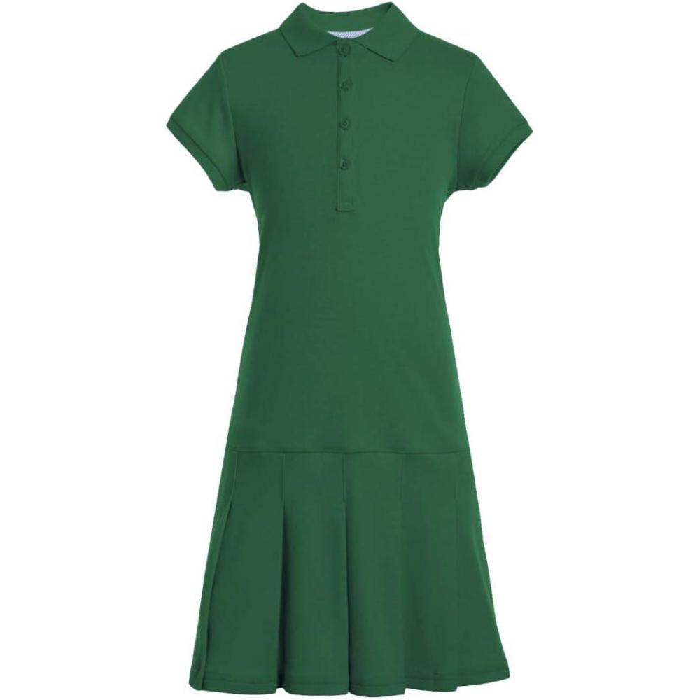 imageTommy Hilfiger Girls Short Sleeve Interlock Pleated Polo Dress School UniformHunter