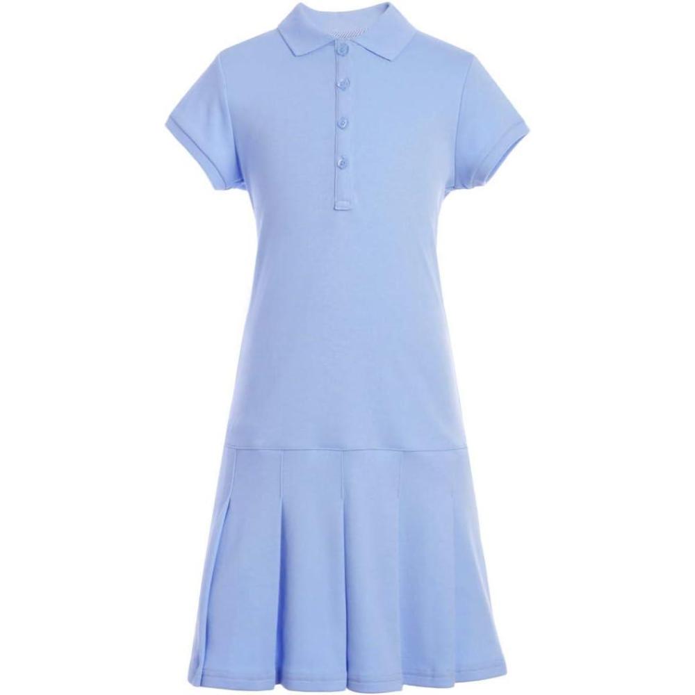 imageTommy Hilfiger Girls Short Sleeve Interlock Pleated Polo Dress School UniformLight Blue