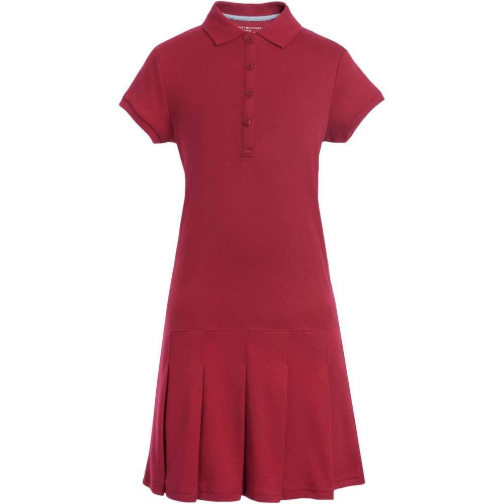 imageTommy Hilfiger Girls Short Sleeve Interlock Pleated Polo Dress School UniformRed