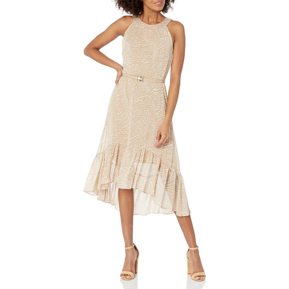 imageTommy Hilfiger Hydrangea Sketch HighLow Halter Neck DressSandIvory