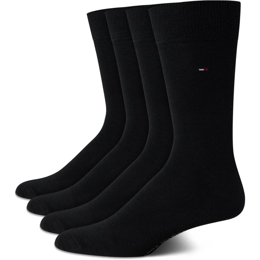 imageTommy Hilfiger Mens Dress Socks 4 Pack Lightweight Cotton Blend Everyday Crew Work Socks for Men for Casual ampamp Formal WearBlack