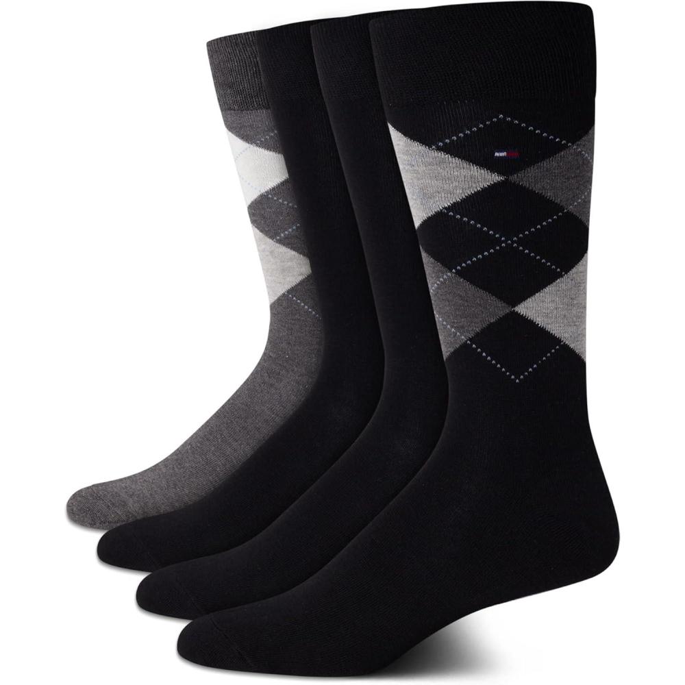 imageTommy Hilfiger Mens Dress Socks  4 Pack Lightweight Cotton Blend Everyday Crew Work Socks for Men for Casual ampamp Formal WearBlack Assorted